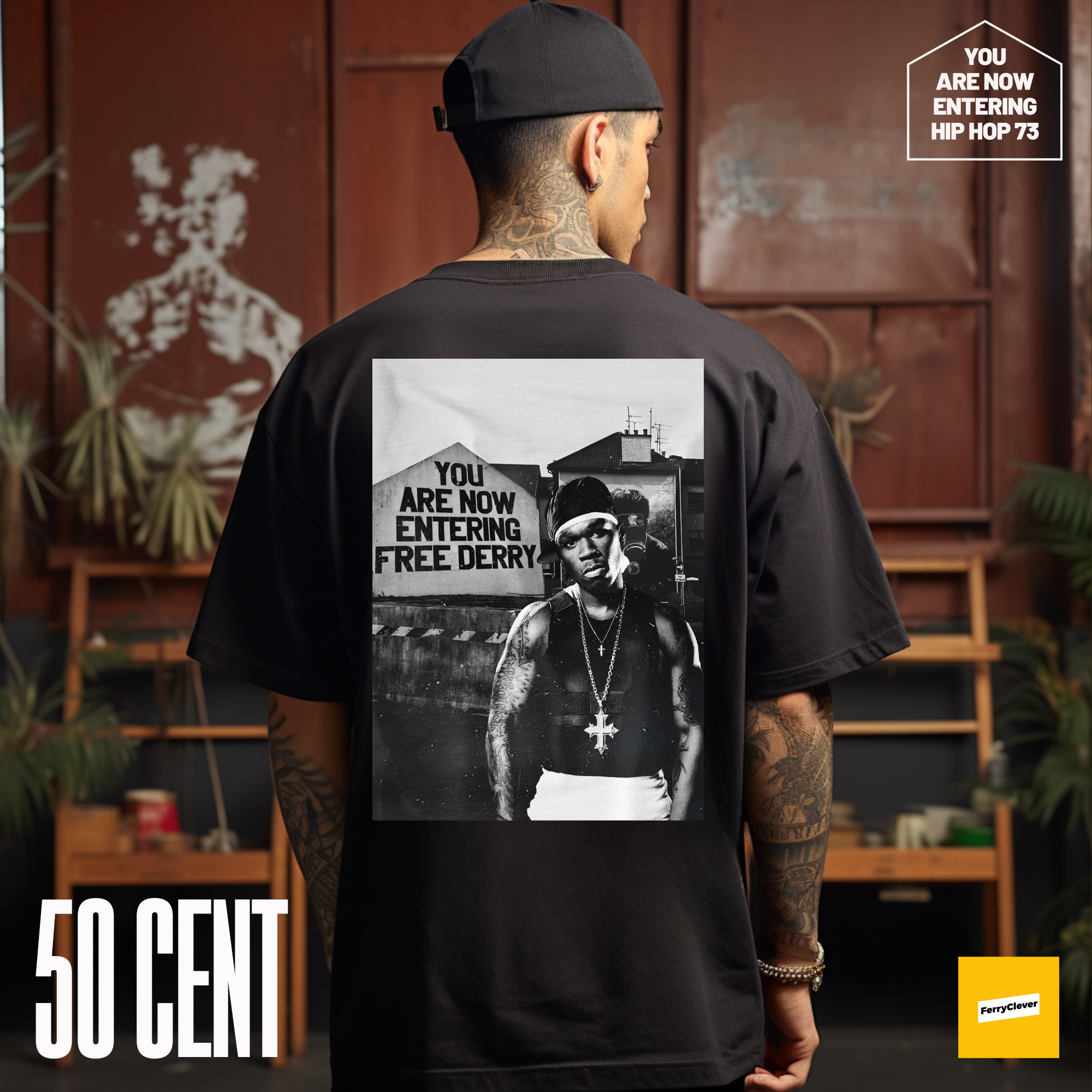 50 Cent - Free Derry  -  You are now entering Free Derry 50 CENT | YOU ARE NOW ENTERING HIP HOP Tee | Derry Hip Hop Tee | OVERSIZED (Copy) (Copy)