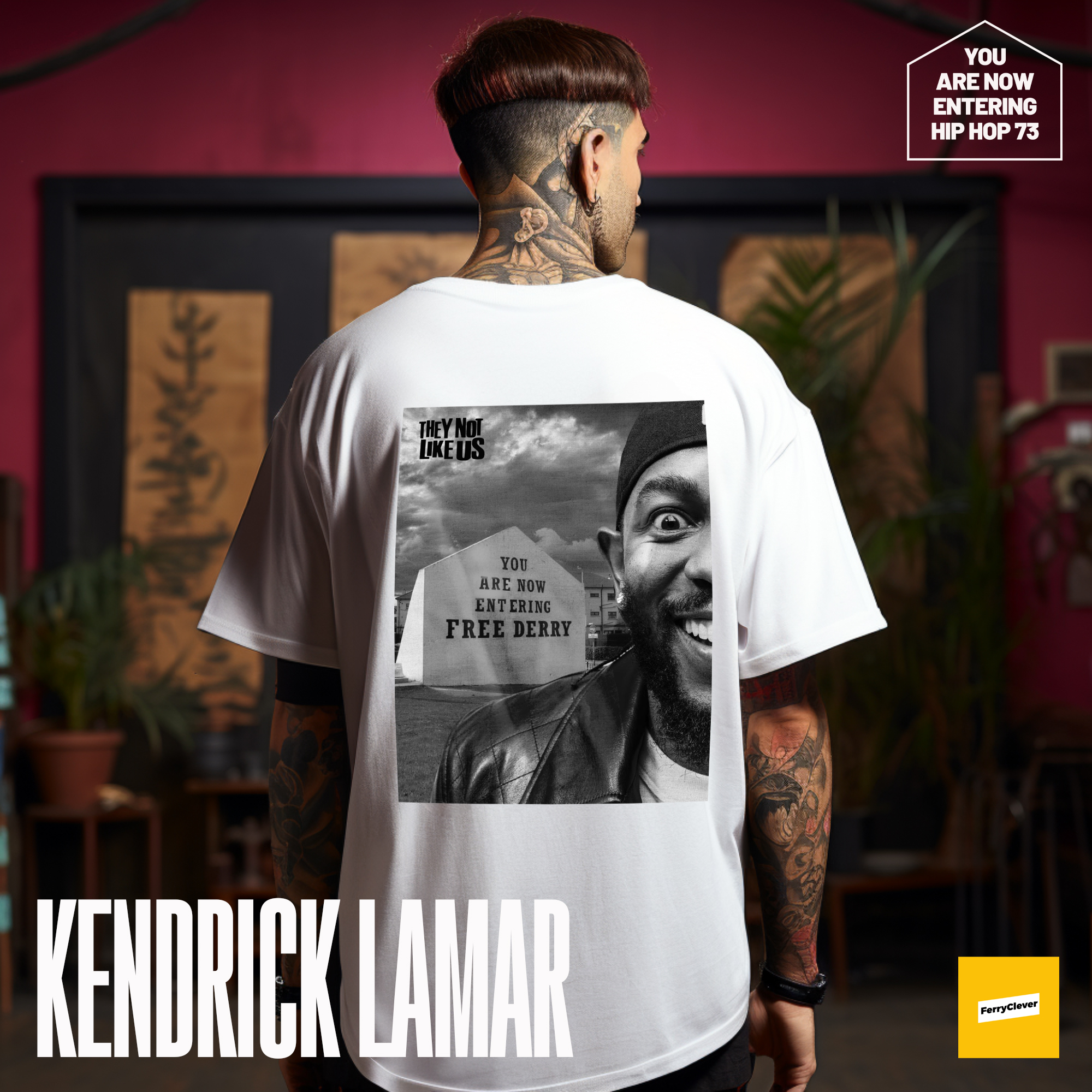 Kendrick Lamar - Free Derry White  -  You are now entering Free Derry  | YOU ARE NOW ENTERING HIP HOP Tee | Derry Hip Hop Tee | OVERSIZED (Copy)