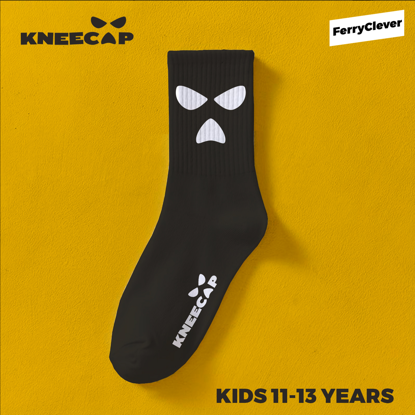 KIDS 11-13 YEARS - KNEECAP Ribbed SOCKS | Black Kneecap Socks | Derry phrase Socks